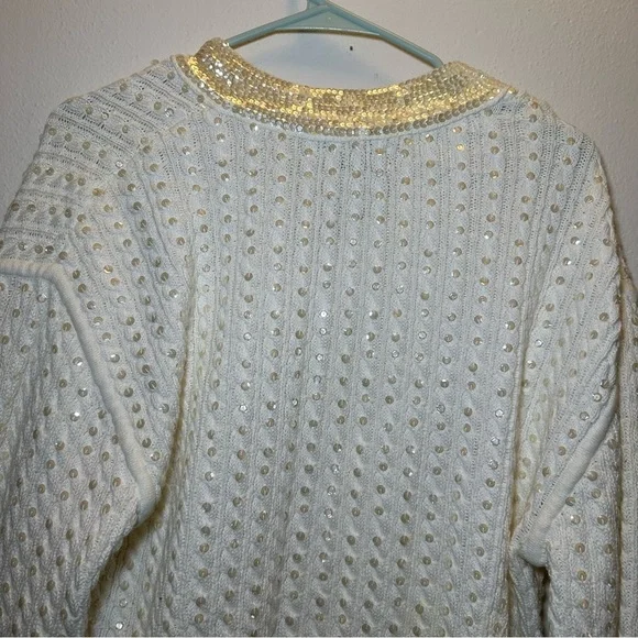 Eleanor P Brenner Vintage Gold Trim White Sweater Size Small - Picture 6 of 10